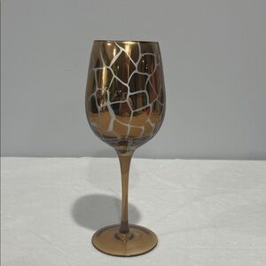 Pier 1 Amber Safari Animal Giraffe Print Frosted Wine Glass 15 Oz